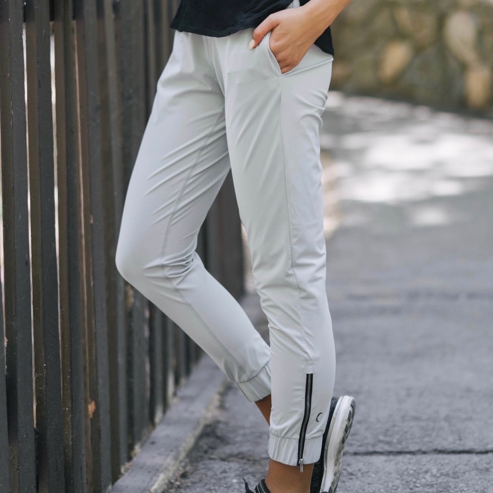 Light Gray Jogger Pants with Zipper Detail